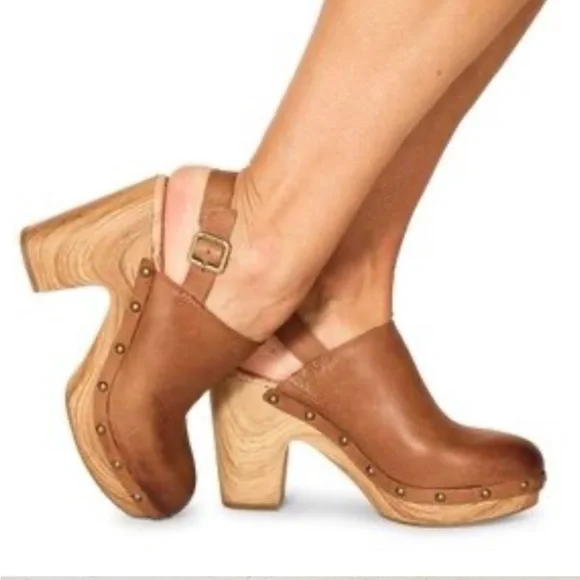 Kork-Ease Darby Tan Leather Studded Clog Heels - Picture 1 of 7